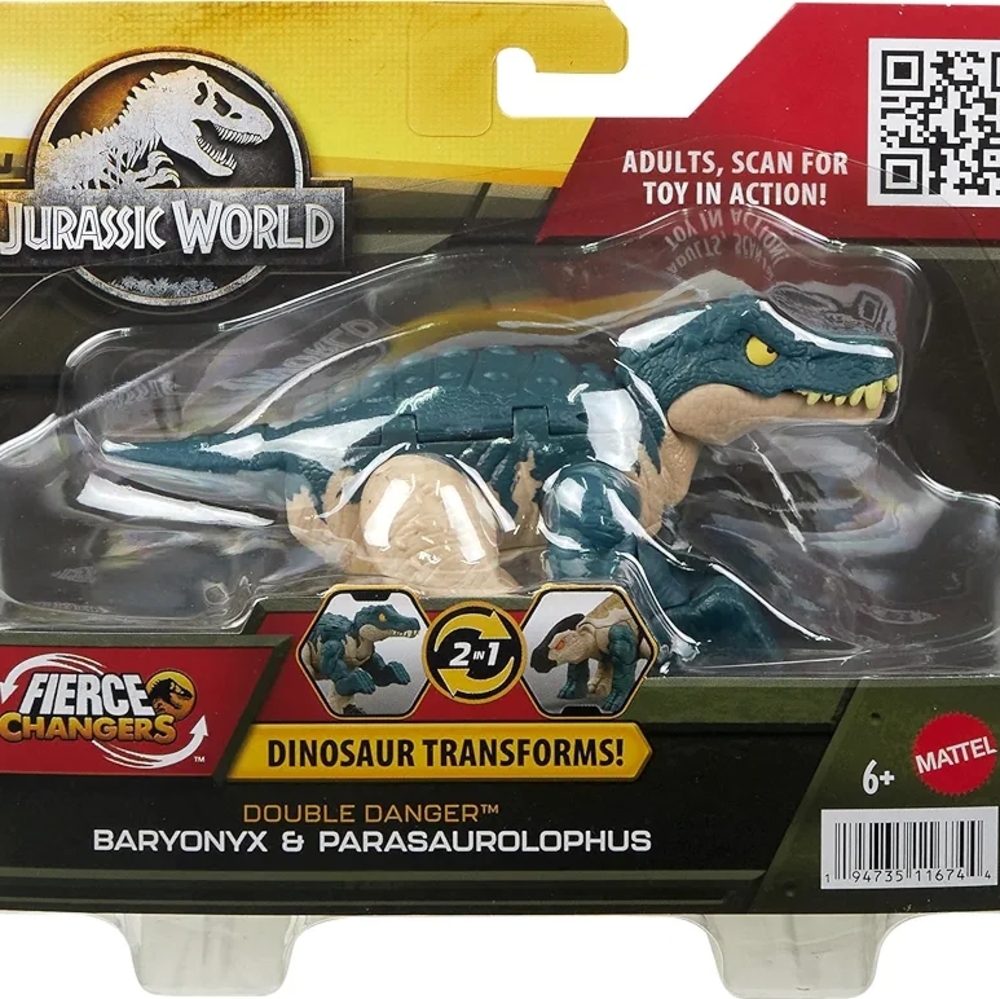 Jurassic World Fierce Changers 2-in-1 Dinosaur Action Figure, Double Danger Toys